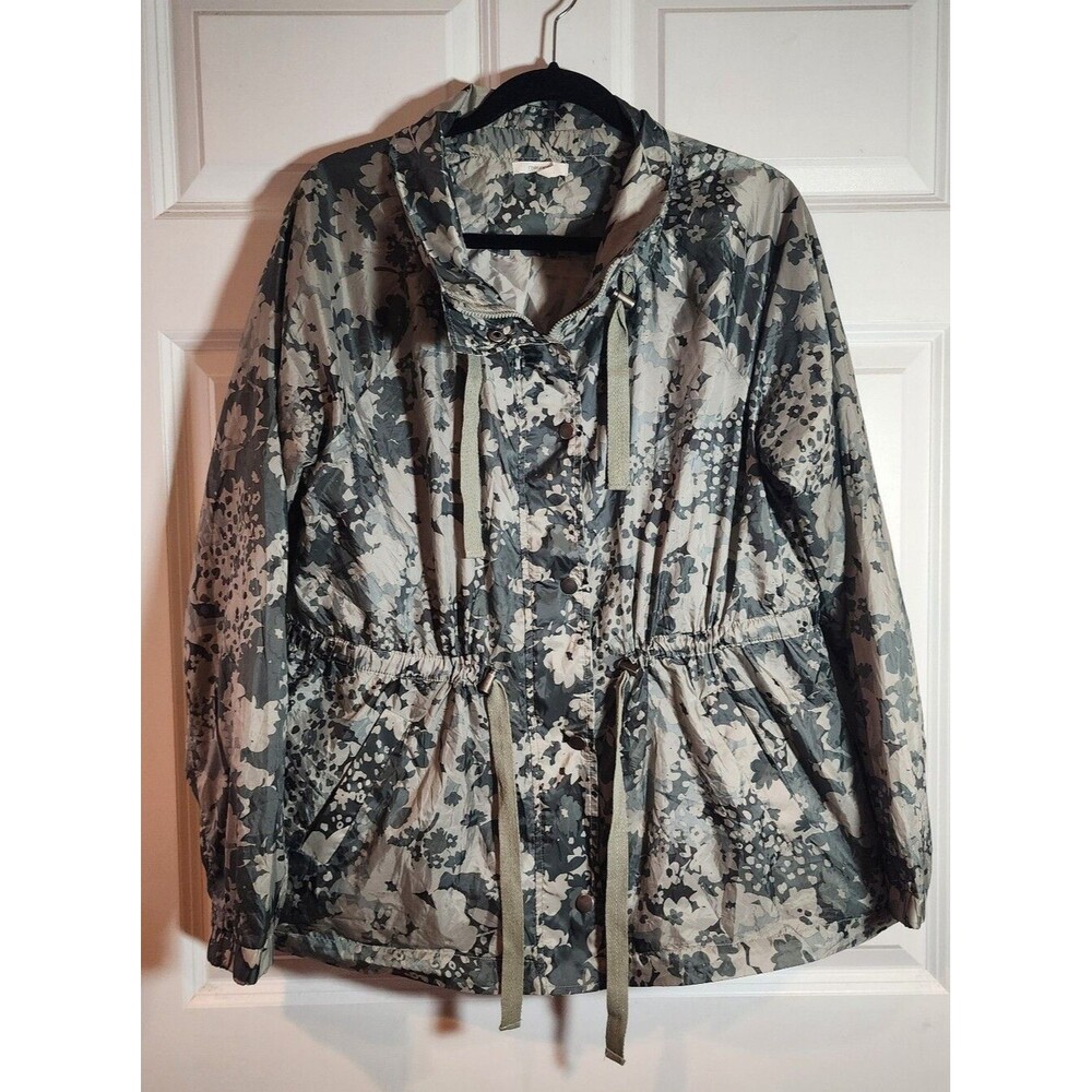 Maurices Lightweight Floral Print Drawstring Waist Utility Jacket - Green L